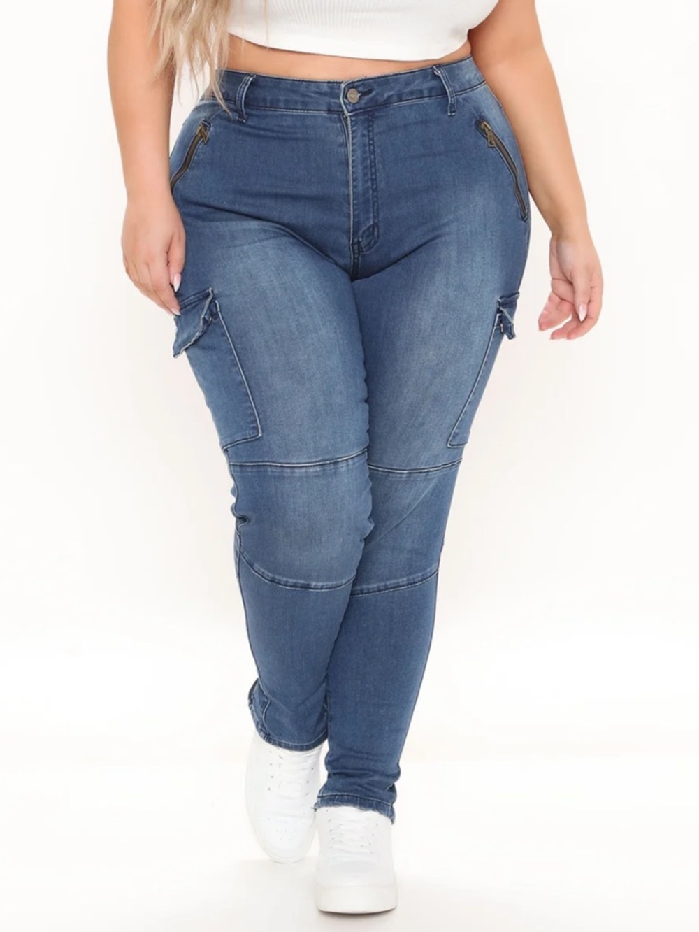 Fashion Nova Dark Blue Plus Skinny Cargo Jeans-18
